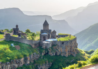 Ancient monastery in setting sun, Tatev, Armenia (photo: Alamy Stock Photo).
