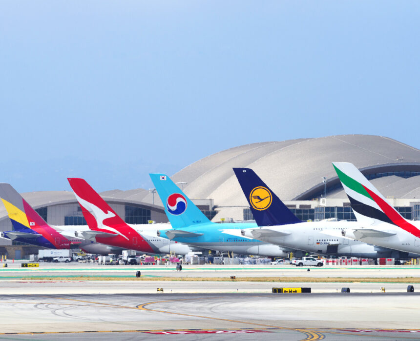 Planes lined up at airport