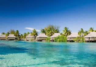 Over-water bungalows in Bora Bora, Tahiti