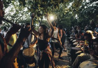 People dancing with drummers