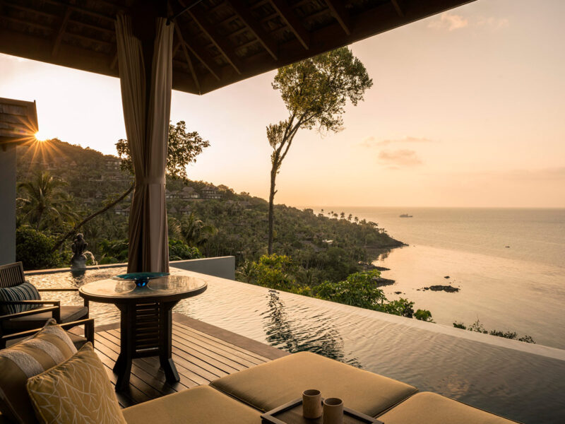 sunset on the deck of a villa at Four Seasons Resort Koh Samui