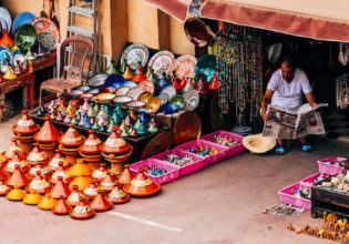 Street vendor selling moroccan handicrafts at Marrakech Medina