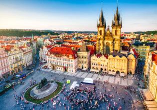 An aerial view of Prague Old Town Square