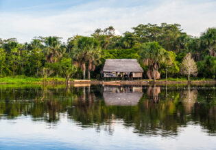 a thatched house by the Amazon River