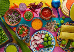a mexican food mix with sauces nopal and tamale agave guacamole