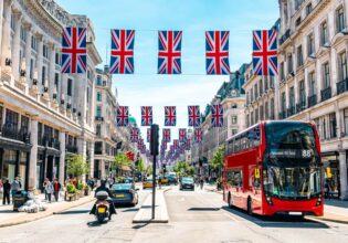 Union Jacks on Oxford Street for the Queen's Platinum Jubilee