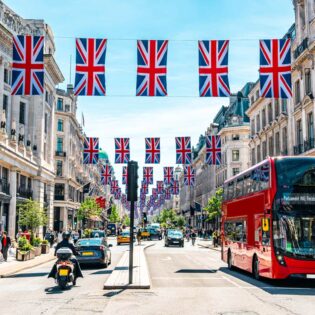 Union Jacks on Oxford Street for the Queen's Platinum Jubilee