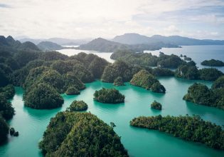 Aerial view of Raja Ampat islands.