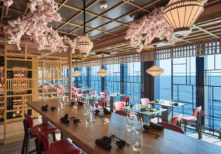 cherry blossoms hanging from the ceiling of Sakura restaurant, Explora I
