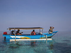 Snorkelling vessel just off Beloi, Atauro Island.