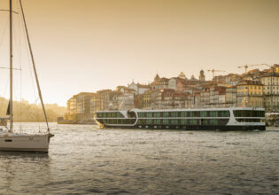 the Avalon Alegria ship cruising along the Douro Valley, Portugal