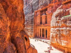 the rock-carved facade of The Treasury, Petra, Jordan