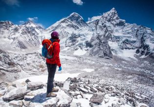 woman looking at view on Himalayas