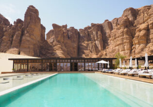 an outdoor pool in Habitas AlUla, a luxe oasis in the desert