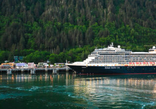 a HAL ship departing Downtown Juneau