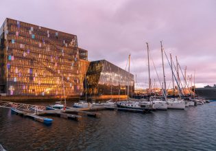 Midnight sun Reykjavik Iceland harbour