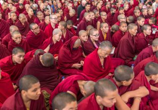 Buddhist monks sitting together in Dharamshala