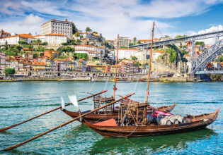Colourful rabelo boats along Porto’s waterfront.