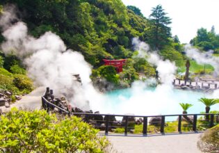 an Onsen in Beppu, Japan all steamed up