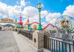 Incredicoaster and Pixar Pal-A-Round ferris wheel attraction at in Disney California Adventure Park