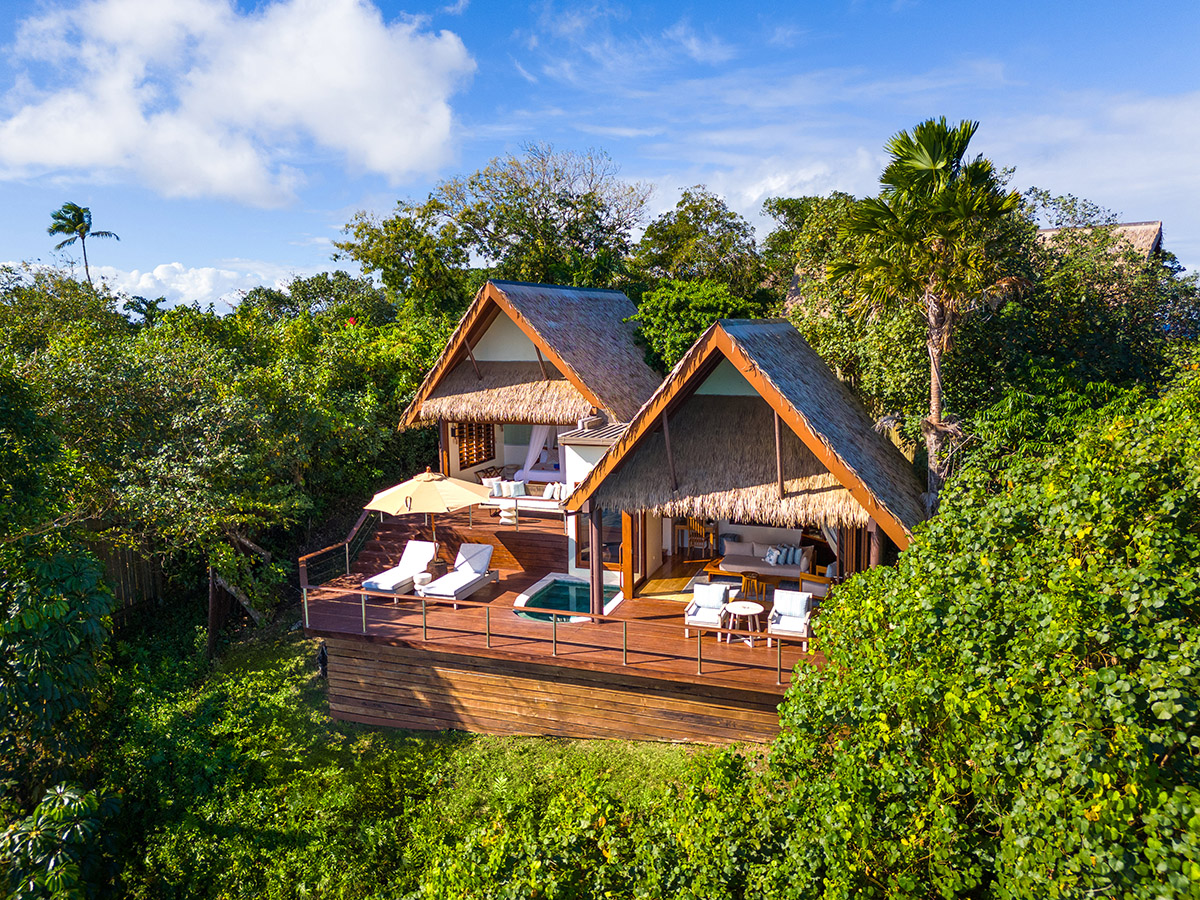 An aerial view of the adults-only island resort, Royal Davui Island Resort.