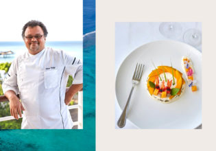 food chef Olivier Polizzi cooking prawns signature dish