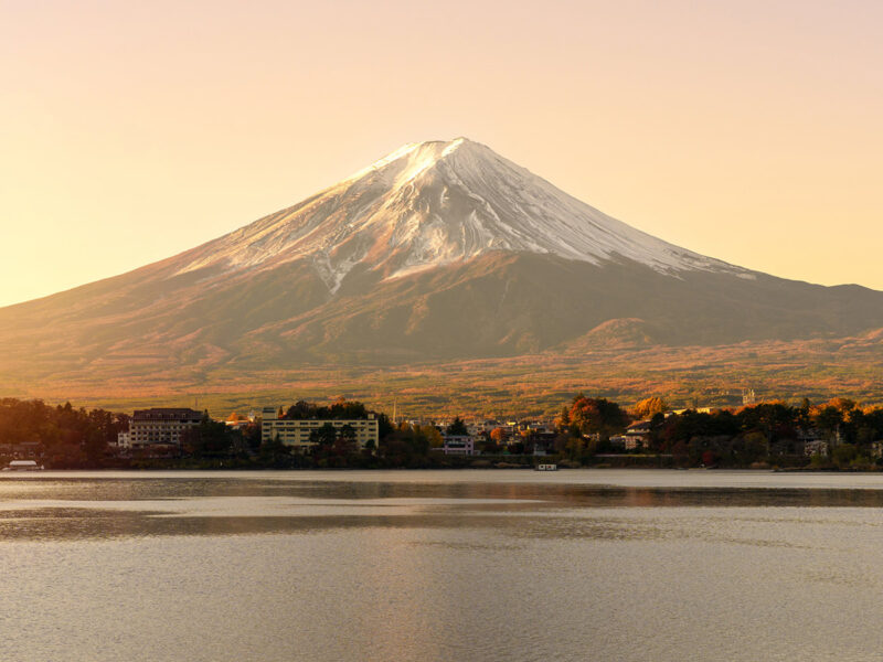 Mount Fuji at Lake Kawaguchi in the morning sunrise