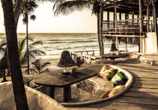 Beach bar and lounge at Papya Playa Project in Tulum, Mexico.