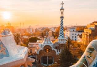 Park Güell in Barcelona, Spain at sunrise