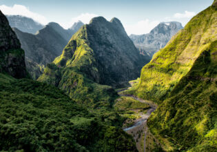 a scenic landscape in Mafate Cirque, Reunion Island