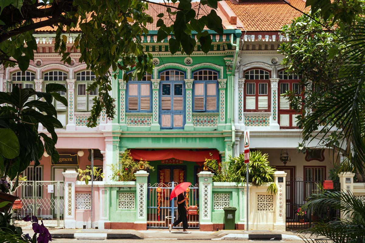 Colorful Peranakan shophouses in Singapore.