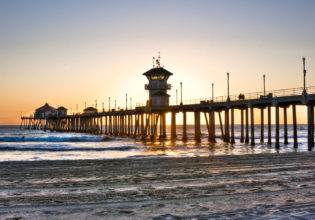 Huntington Beach pier in Orange County, USA.