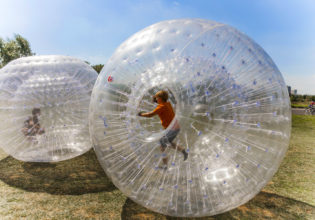 Zorbing in Rotorua, New Zealand.
