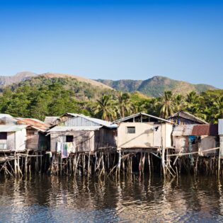 the stilt houses on the Mekong