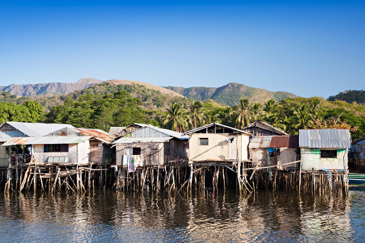 the stilt houses on the Mekong