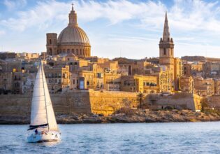 sailboat in front of valetta malta islands