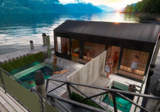 Watershed's floating sauna on Lake Whakatipu